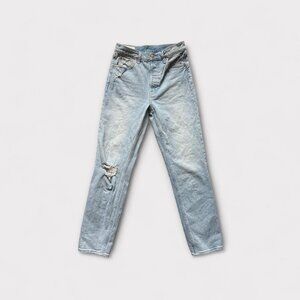GAP Jeans Womens 27/4 Tall Light Wash Cheeky Straight High Rise Distressed Knee